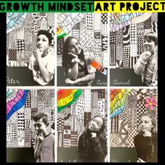 a collage of photos with the words growth minds art project on it and four children