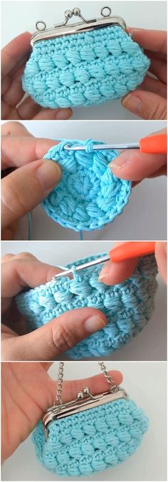 the crochet purse is being worked on