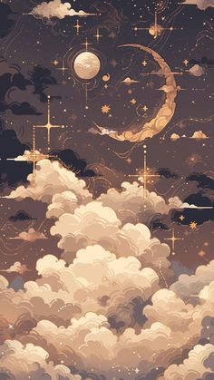 the sky is filled with clouds and stars