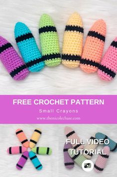 crochet pattern for small crayons with text that says free crochet pattern