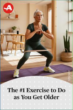 an older woman doing exercises on a yoga mat with the words, the 1 exercise to do as you get older