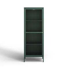 an empty green bookcase on a white background