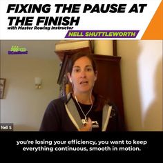 a woman with headphones on talking to someone in front of a mirror that says fixing the pause at the finish