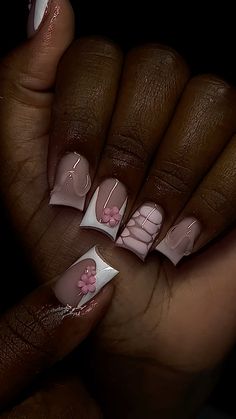 Cute Short Acrylic Nails Square Fall, Girly Acrylic Nails Square, Grandma Nails Designs, Square Acrylic Nails Designs Winter, Simple Nail Art Design, Nails Acrylic Ideas Simple, Nail Username Ideas, Square Marble Nails, Short Acyrilics Nails