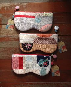 Quilting, Patchwork eye purse, Sashiko embroidery purse in textile Japanese fabrics and wool ,hand sewn. Bag Making