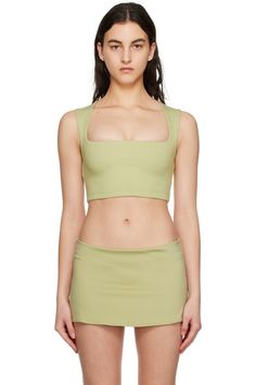 GUIZIO: Green Celestial Tank Top | SSENSE Guizio Top, Fitted Green Tank Top From Urban Outfitters, Fitted Green Tank Top By Urban Outfitters, Sage Green Tank Top, Active Wear Fashion, Danielle Guizio Sequin Skirt, Danielle Guizio, Surf Suit, Men Fashion Casual Outfits