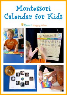 a calendar for kids with pictures of children playing and working on it's pages