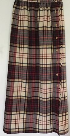 This is a beautiful long skirt which buttons down one side. No buttons are missing. There are no rips tears or stains, it comes from a clean smoke free home. This wool plaid would be nice for the holidays. The outer plaid is either 100% wool or a wool blend, there is no tag listing the fabric. I believe the lining is an acetate. Please look at the measurements as well as the size as sizes have changed some over the years. Please look at the photos and specifics and email any questions. Thanks fo Brass Buttons, Plaid Skirt, Red Blue Green, Be Nice, Plaid Skirts, Wool Plaid, Tartan Plaid, Plaid Scarf, Long Skirt