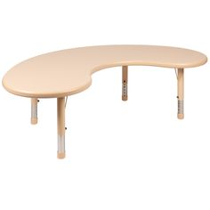 an oval shaped table with two legs