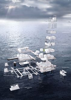 an image of a floating structure in the water with many different parts attached to it