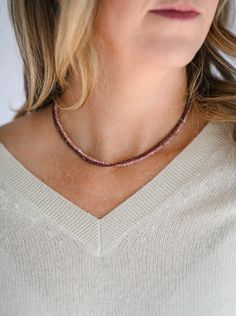 The rich color of this Garnet gemstone is powerfully energizing and inspires love and devotion. It cleanses and re-energizes the chakras, bringing serenity or passion - whichever is needed. If you’re feeling a lack of self-confidence, wear Garnet to remind yourself to think positive thoughts and create positive energy within. This Tiny Intention gemstone necklace will create courageous and hopeful feelings within. ~ 2mm microfaceted Garnet beads~ 14k gold-filled lobster clasp~ 16” length~ Includ Holistic Necklace For Meditation, Spiritual Everyday Necklace With Faceted Beads, Everyday Spiritual Necklace With Faceted Beads, Healing Gemstone Beaded Necklaces, Healing Gemstone Beads Crystal Necklace, Create Positive Energy, Lack Of Self Confidence, Rhodochrosite Necklace, Think Positive Thoughts