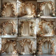 several different images of flowers and curtains