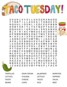 the word search for taco tuesday