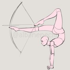 a drawing of a person doing an acrobatic move with a bow and arrow