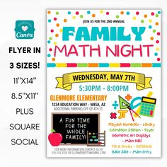 a flyer for a family math night