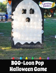 a boo - loon pop halloween game for kids to play in the yard with