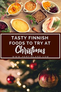 a christmas tree with food on it and the words tasty finnish foods to try at christmas