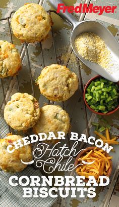 cornbread biscuits with shredded carrots and green onions on a cooling rack next to a measuring spoon