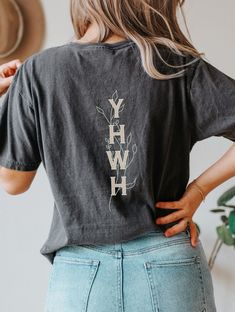 Want it in a hoodie?  Find it here: https://www.etsy.com/listing/1598683226/yhwh-sweatshirt-yahweh-sweatshirt-hebrew +DETAILS+ -Comfort Colors Tee -Design printed via DTG (direct to garment) where special ink is directly jetted onto the fabric, creating a longer lasting design. -100% ring-spun cotton -Medium fabric  -Relaxed fit -To achieve the oversized look in the photos, we recommend sizing two sizes up, otherwise, use size chart to find your best fit. +SIZING+ Please see size chart in photos for reference.  Comfort Colors Tees are unisex sizing so please double check for correct measurements. +SHIPPING+ Our clothing ships immediately after production is complete via standard USPS shipping.  Please see shipping estimates below.  (Remember, this is an estimate, not a guarantee!).  +RETUR Christian Clothes Walmart, Basic Christan Shirts, Cute Tee Shirts Inspire Uplift ⭐, Christian Faith Shirt, Trendy God Shirts, True Story Shirts, Rooted Christian Shirt, Trendy T Shirt Outfit, Simple Bible Shirts