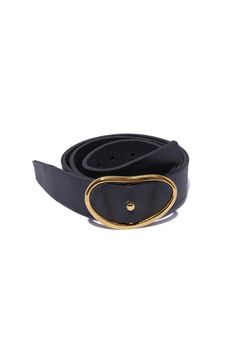 Wide Georgia Belt In Black. Thick black leather belt with gold-plated brass kidney-shaped buckle. Black Leather Belt Buckle With Brass Detail, Black Brass Buckle Belt For Workwear, Elegant Black Belt With Brass Buckle, Adjustable Formal Belt With Brass Hardware, Formal Adjustable Belt With Brass Hardware, Classic Black Belt With Brass Hardware, Chic Black Belt Buckles With Brass Buckle, Chic Black Belt Buckles With Brass Detail, Chic Black Belt With Brass Buckle