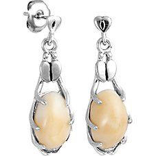 Make a statement with the stunning combination of elk ivories and sterling silver. Frontier Collection's Sterling-Silver Dangle Elk-Ivory Earrings feature antiqued elk-track designs and antler settings that secure the golden-yellow ivories. Sterling-silver dangle earrings with 14-kt. white-gold posts. 1"L x 0.25"W. Made in USA. \u000a \u000a Sterling-silver earrings with 14-kt. white-gold posts \u000a Antiqued elk-track designs \u000a Elegant Beige Nickel-free Earrings, Elegant Beige Teardrop Earrings, Elegant Beige Teardrop Jewelry, Elegant Cream Earrings Nickel Free, Elegant Cream Nickel-free Earrings, Elk Ivory Necklace, Elk Ivory Ring, Elk Ivory Jewelry, Elk Ivory