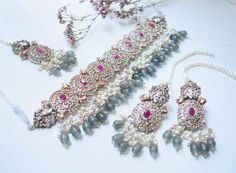 Jewellery Set Bridal, Bridal Jewelery, Indian Jewellery Design, Grey Beads, Beads Jewellery