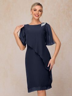 Dark_Navy Mother Of The Bride Looks, Beading Dress, Cheap Bridesmaid, Dress With Short Sleeves, Cheap Bridesmaid Dresses, Chic And Elegant, Half Sleeve Dresses, Groom Outfit, Sleeves Dress