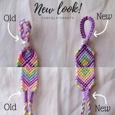 the instructions for how to make a macrame keychain with two different colors