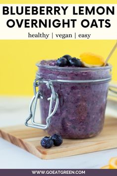 blueberry lemon overnight oats in a mason jar