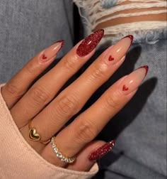 Valentines Red Nails, Red Sparkle Nails, Red Chrome Nails, Red Nails Glitter, Vday Nails, Nails Sparkle, Manicure Nail Designs, Punk Nails