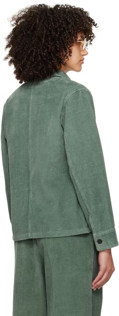 Cotton- and linen-blend corduroy jacket. · Spread collar · Button closure · Patch pockets · Single-button barrel cuffs Supplier color: Almond green Green Blazer With Patch Pockets For Fall, Green Button-up Blazer With Pockets, Green Button-up Cotton Blazer, Green Cotton Button-up Blazer, Corduroy Jacket, A P, Linen Blend, Patch Pocket, Barrel