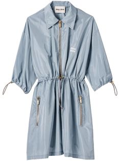 Miu Miu Technical Silk Mini Dress | Blue | FARFETCH Miumiu Dress, Miu Miu Dress, Dress Logo, Mini Dress Blue, City Dress, Sport Style, Silk Mini Dress, Dolce E Gabbana, Vestido Casual