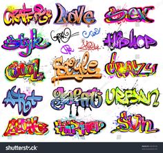 various graffiti font and numbers are shown in this image, with different colors on the letters