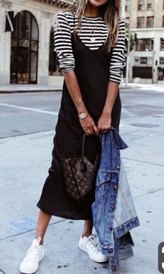 Slip Dress Outfit, Fashion Weeks, Black Slip Ons, Modest Dresses, Street Styles, Outfits Casuales