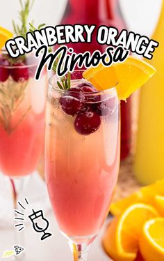 cranberry orange mimosa is garnished with fresh berries