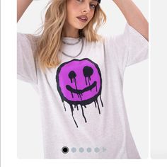 New!! Oversized Purple Tops For Streetwear, Oversized Purple Screen Print Top, Fun Purple Crew Neck Top, Trendy Purple Top With Graphic Print, Casual Lavender Top With Graphic Print, Oversized Purple Summer T-shirt, Cropped Graphic Tees, Heart Clothes, Oversized Graphic Tee