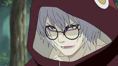 an anime character wearing glasses and a hoodie in the woods with trees behind him