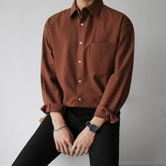 Fesyen Korea, Kpop Fashion Men, Stylish Men Casual, Mens Trendy Outfits, Brown Shirt, Mens Casual Dress Outfits, Men Stylish Dress, Herren Outfit