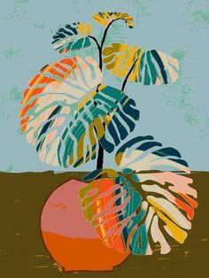 size: 12x9in Giclee Print: Colorful Monstera Leaves by Annick : Monstera Leaves, Monstera Plant, Plant Print, Plant Art, Autumn Art, Monstera Leaf, Texture Art, Stretched Canvas Prints, Canvas Poster