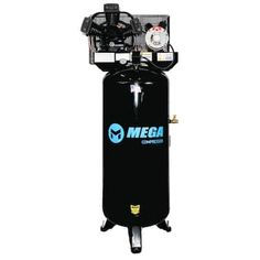 a black air compressorer with the words mega on it's front and side