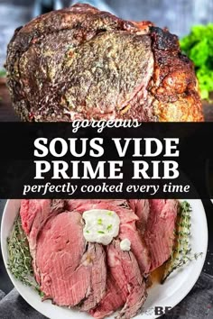 sous vide prime rib recipe on a plate with parsley and garlic garnish