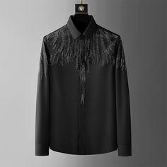 Men's Wing Rhinestone Slim Fit Shirt
Features：

 	Product ID:LS0256
 	Material:Polyester,Spandex,Nylon
 	Season:Spring,Summer,Autumn,Winter
 	Color:Black,White

Size Chat： Black Shirts For Men, Streetwear Blouse, Fits Streetwear, Fancy Shirt, Embroidery Suit, Formal Shirt Dress, Rhinestone Shirts, Fashion Patchwork, Embroidery Shirt