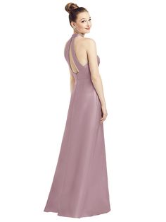 Full Length Sleeveless Satin Twill Dress With High Banded Neckline At Modified Halter. Open Back. Natural Waistline. Modified Circle Skirt With Slash Pockets. Shown In Dusty Rose. Romantic Wedding Colors, Twill Dress, Willow Green, Infinity Dress, Wedding Bridal Party, Bridal Party Dresses, Satin Bridesmaid Dresses, Dress Order, Satin Gown