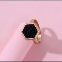 Black Druzy Gold Geometric Ring Material - Zinc Alloy Black Open Ring Metal Rings, Black Metal Open Ring, Black Metal Crystal Promise Ring, Adjustable Black Rings For Party, Adjustable Black Party Rings, Adjustable Black Party Ring, Adjustable Black Metal Crystal Ring, Trendy Black Metal Rings, Adjustable Black Crystal Open Ring