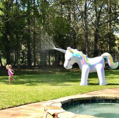 Unicorn Yard Sprinkler - over 6 feet tall - For parties, poolside, and more Inflatable Unicorn, Unicorn Water, Unicorn Life, Unicorn Bedroom, Unicorns And Mermaids, Outdoor Inflatables, Pool Floats, Unicorn Lover, Unicorn Gifts