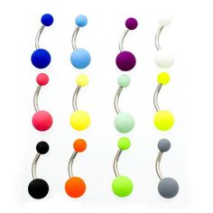 Navel Ring Pack of 12 with Matte Colorful Acrylic Balls 14g Description Navel Ring Pack of 12 with Matte Colorful Acrylic Balls 14g Measurement: 14g (1.6 mm), 5 mm Top Acrylic Ball, 10 mm Bottom Acrylic Ball, 10 mm Shaft Length Perfect Package to have a color to match every outfit Shipping and Returns We are a U.S. based seller and all of our products are shipped from the United States.  You can return any product within 30 days from purchase date. We Care And Will Reply Within 24-48 Hrs! Magnetic Belly Piercing, Navel Ring, Button Rings, Belly Button Ring, Bottle Necklace, Lip Ring, Belly Button Piercing, Navel Rings, Button Ring