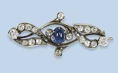 AN ANTIQUE RUSSIAN SAPPHIRE AND DIAMOND BROOCH   The swirl front set with graduated cushion-shaped diamonds centering an oval cabochon sapphire, Russian marks, case by Fyedor Lorie, circa 1910  Signed EC for Yegor Cheryartov, Moscow Russian Jewelry, Sapphire Cabochon, Gold Earrings Wedding, Jewelry Antique, Earrings Wedding, Vintage Brooch, Diamond Jewellery