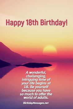 a birthday card with an image of the sun setting over water and mountains in the background