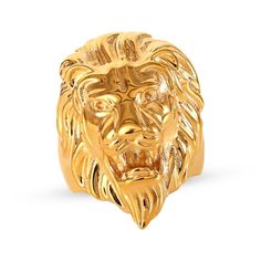 Achieve a powerful look with this stunning lion head ring. Stainless steel with yellow ion plating This ring features a lion head with sculpted facial features and intricate mane detailing Head Ring, Facial Features, A Lion, Lion Head, Men's Rings, Apparel Accessories, Lion, Jewelry Accessories, Jewelry Rings