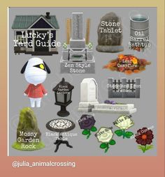 an animal crossing poster with many different things in the background, including flowers and tombstones